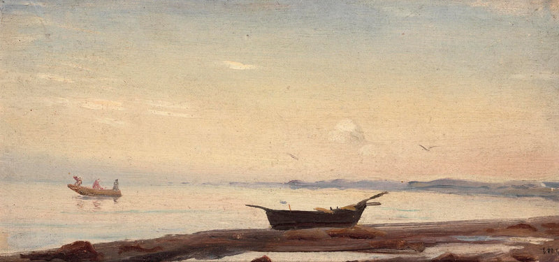 Scène côtière de Skagen avec un petit bateau sur la plage. - Michael Peter Ancher