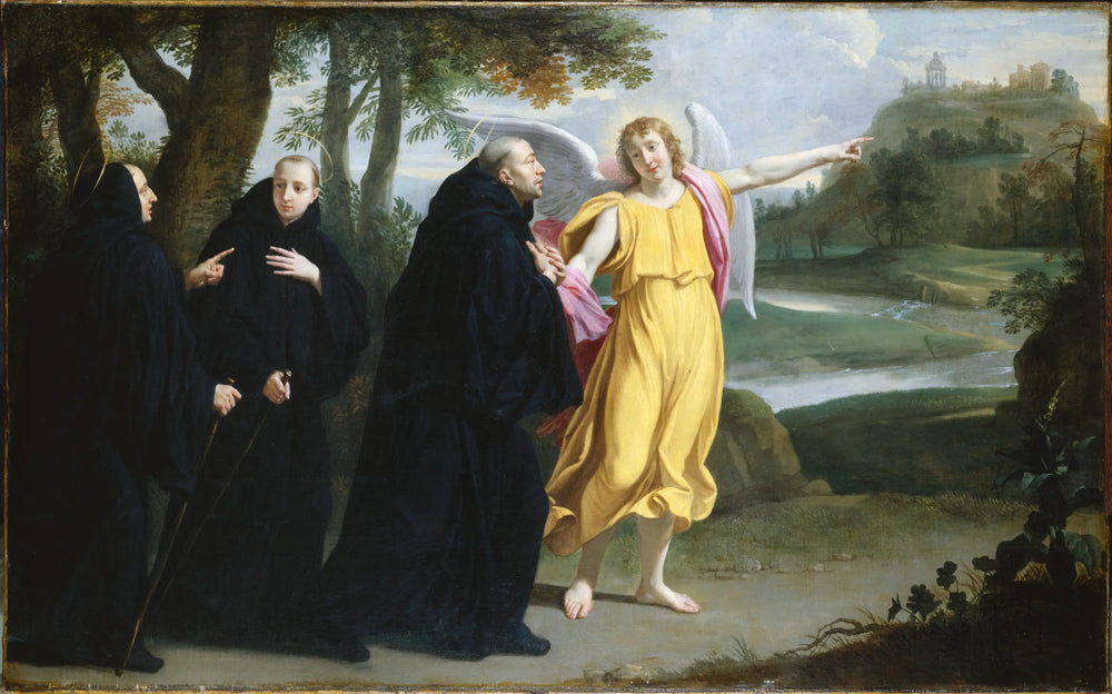 Scène de la vie de saint Benoît: l’ange désignant à saint Benoît l’emplacement du monastère du mont Cassin - Philippe