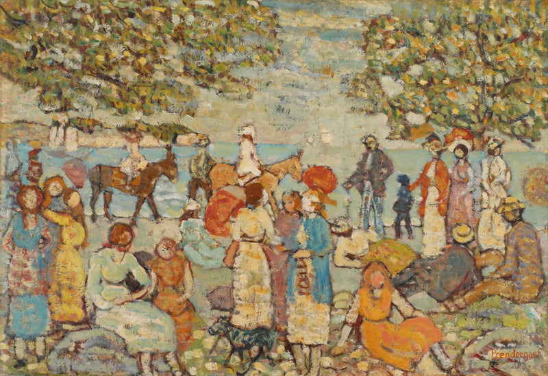 Plaj Manzarası Eşekler (veya Katırlar) ile - Maurice Prendergast