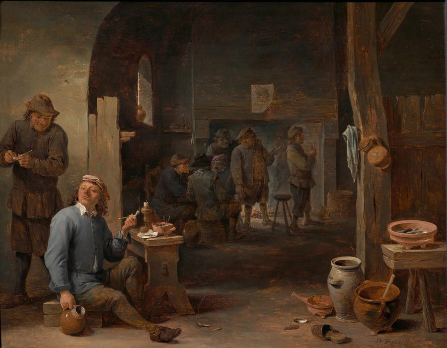 David Teniers Genç ile Bir İçkihanede Sigara İçen Birinin Bulunduğu Sahne