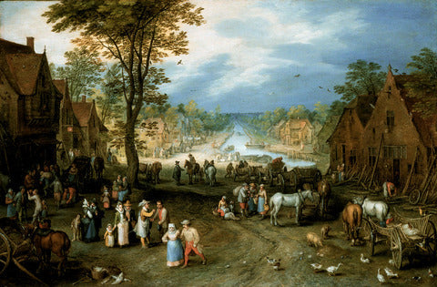 Scène de village avec un canal - Jan Brueghel l'Ancien image 1 reproduction de peinture à l’huile