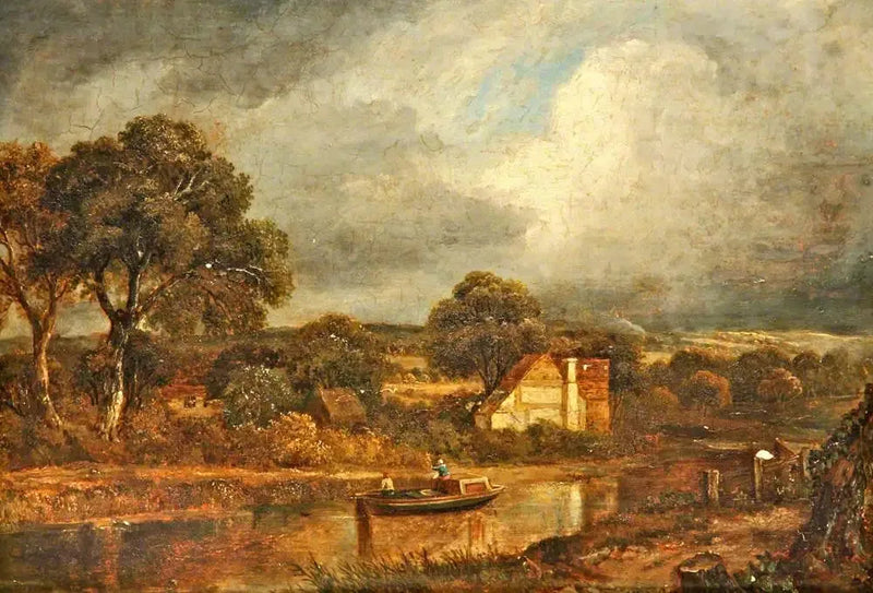 Nehir Manzarasıyla Bir Tekne ve Kulübeler - John Constable