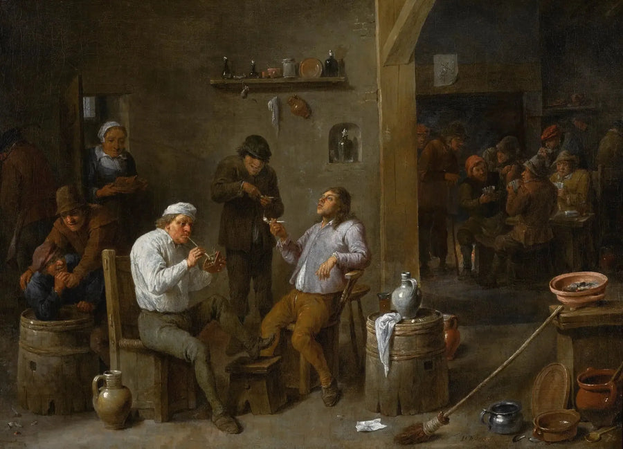 David Teniers genç - İçeride bir meyhane sahnesi, köylülerin içip sigara içtiği