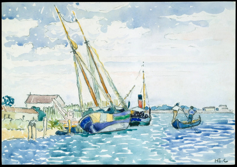 Deniz Manzarası (Venedik Yakınlarındaki Tekneler) - Henri-Edmond Cross