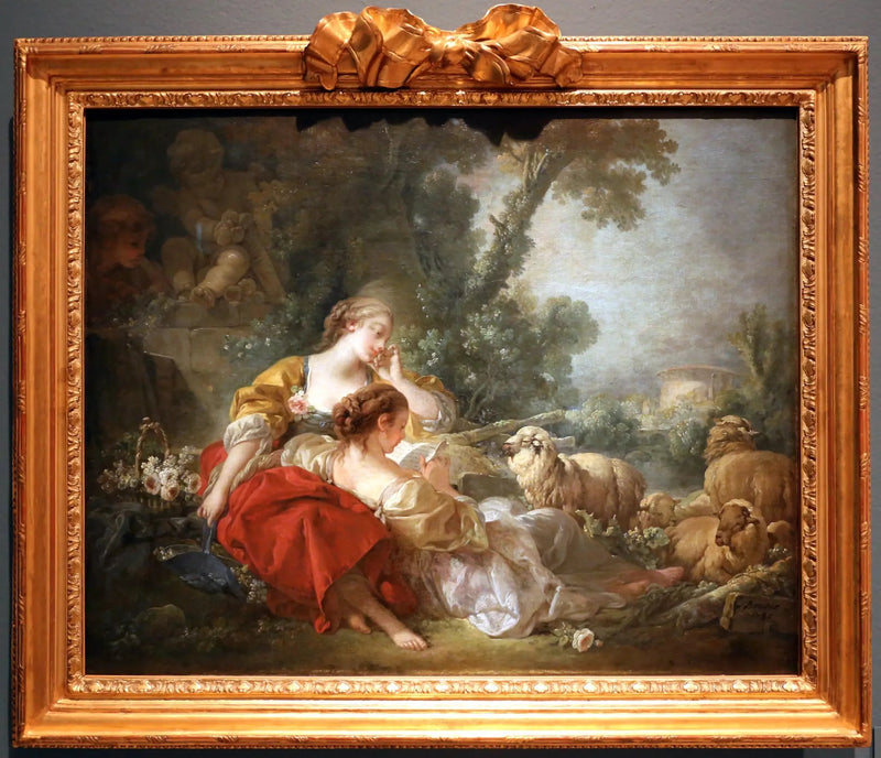 Çiftli Pastoral Sahne ile İki Çoban Kadını - François Boucher