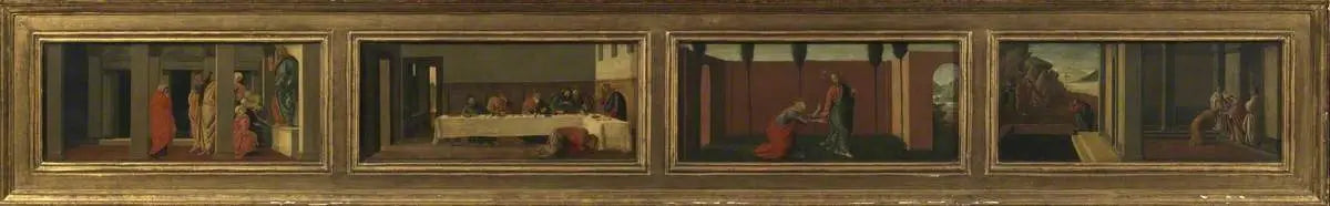 Scènes de la vie de Marie-Madeleine : copie moderne d'après Sandro Botticelli (quatre panneaux de prédelle) - Sandro Botticelli image 1 copie de tableau peinte à la main