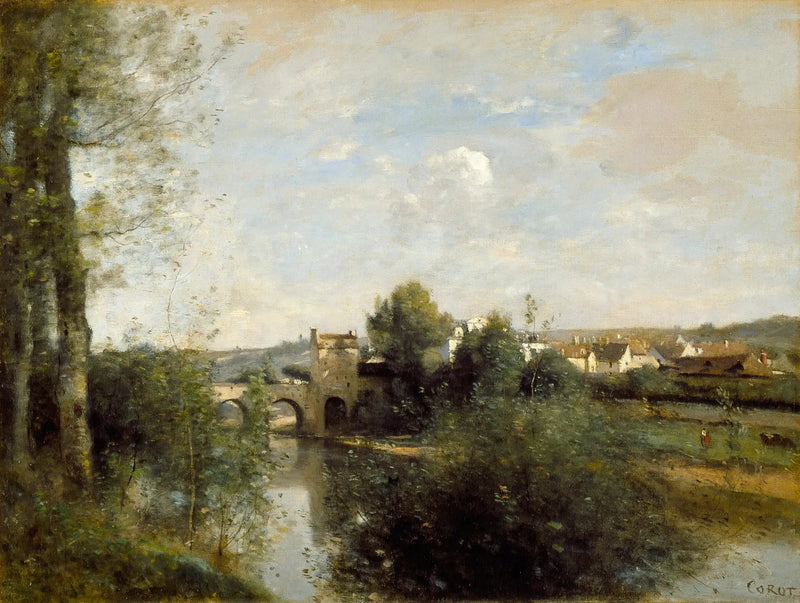 Seine ve Limay'daki eski köprü - Jean-Baptiste Camille Corot