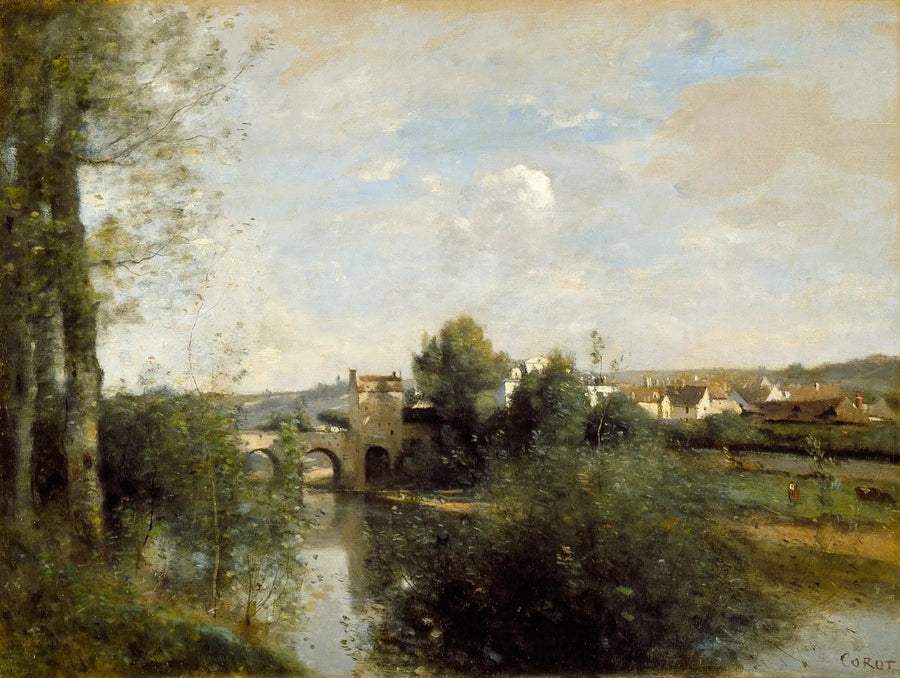 Seine ve Limay'daki eski köprü - Jean-Baptiste Camille Corot