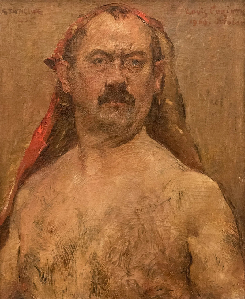 Selbstbildnis als Halbakt mit rotem Kopftuch - Lovis Corinth
