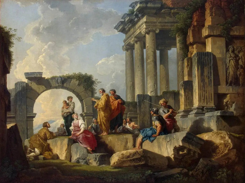 Aziz Pavlus'un yıkıntılar ortasında vaazı - Giovanni Paolo Panini