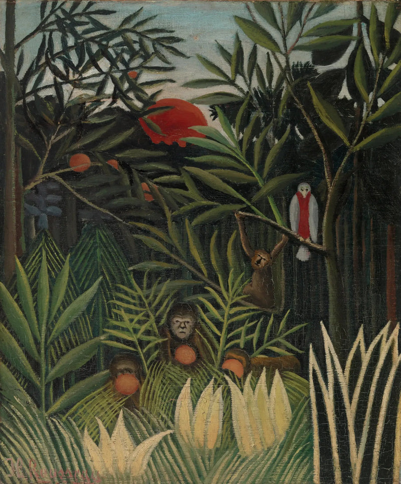 İnsanlar ve papağanlar, ormanlık alan - Henri Rousseau