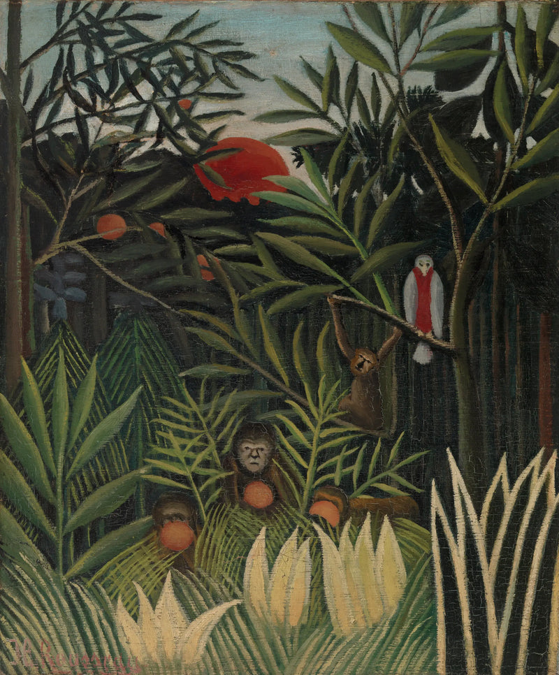 İnsanlar ve papağanlar, ormanlık alan - Henri Rousseau