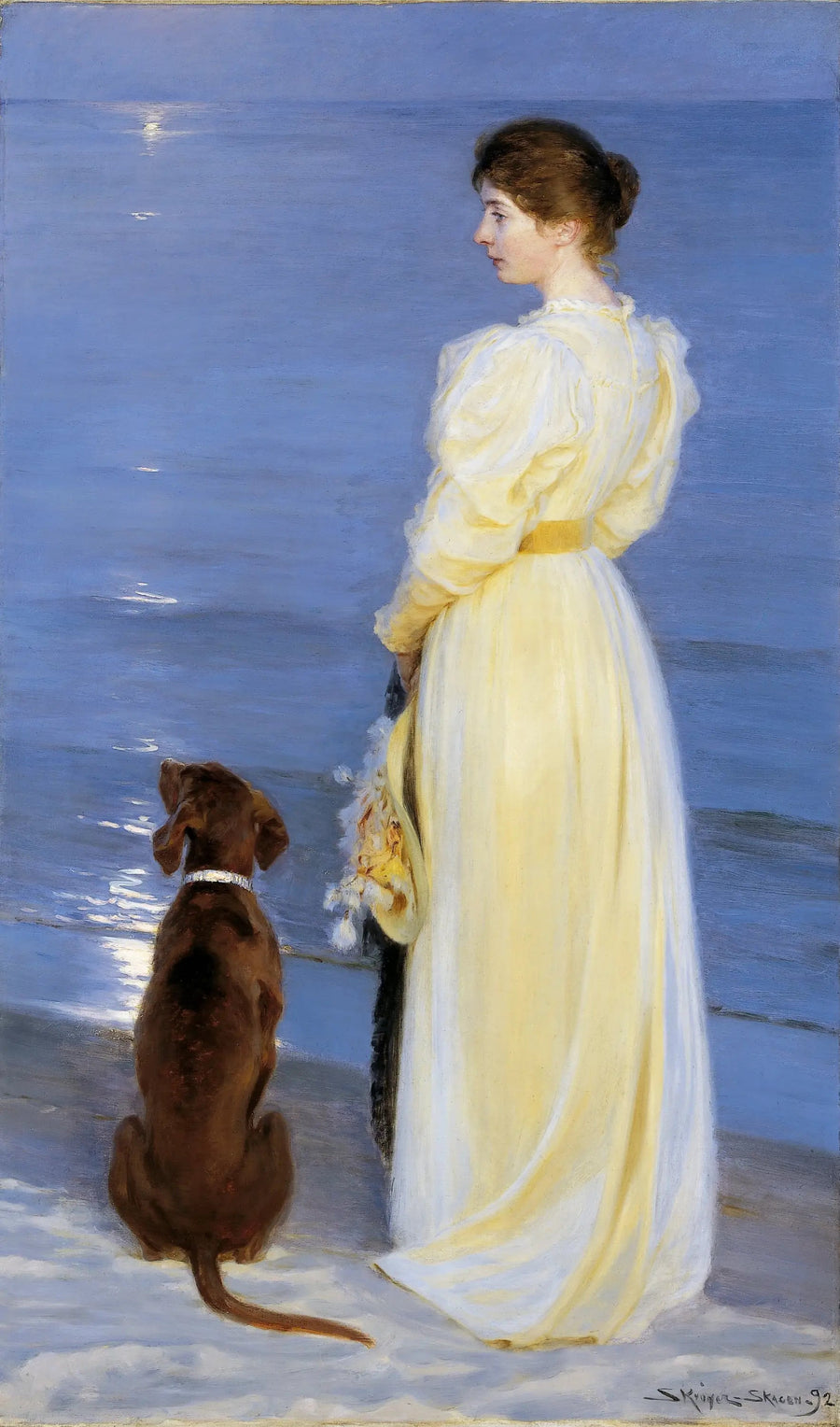 Yaz Gecesi Skagen'de – Sanatçının Kadını ve Köpeği - Peder Severin Krøyer