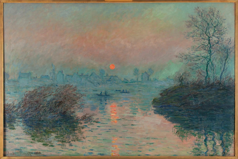 Lavacourt'ta Seine Nehri üzerinde batan güneş, kış etkisi - Claude Monet