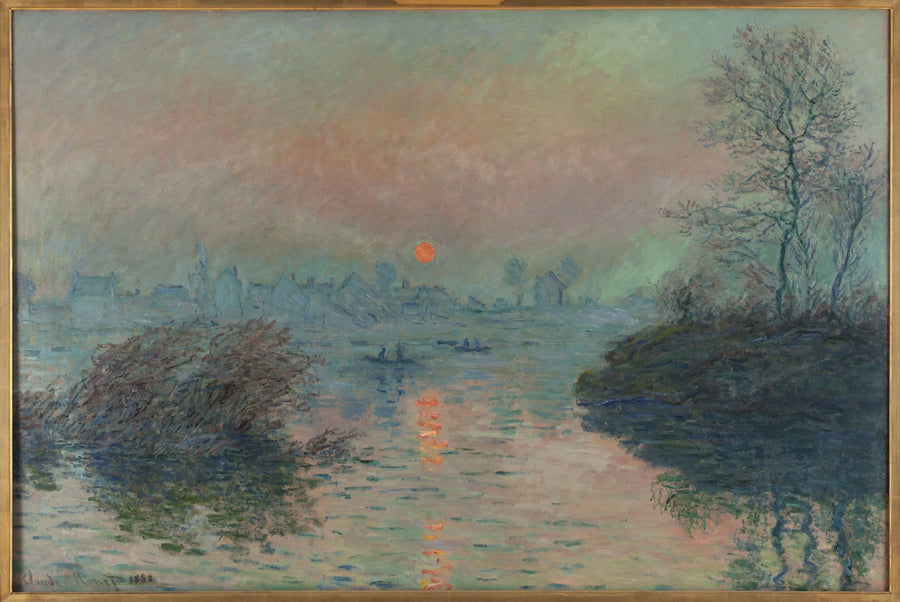 Lavacourt'ta Seine Nehri üzerinde batan güneş, kış etkisi - Claude Monet