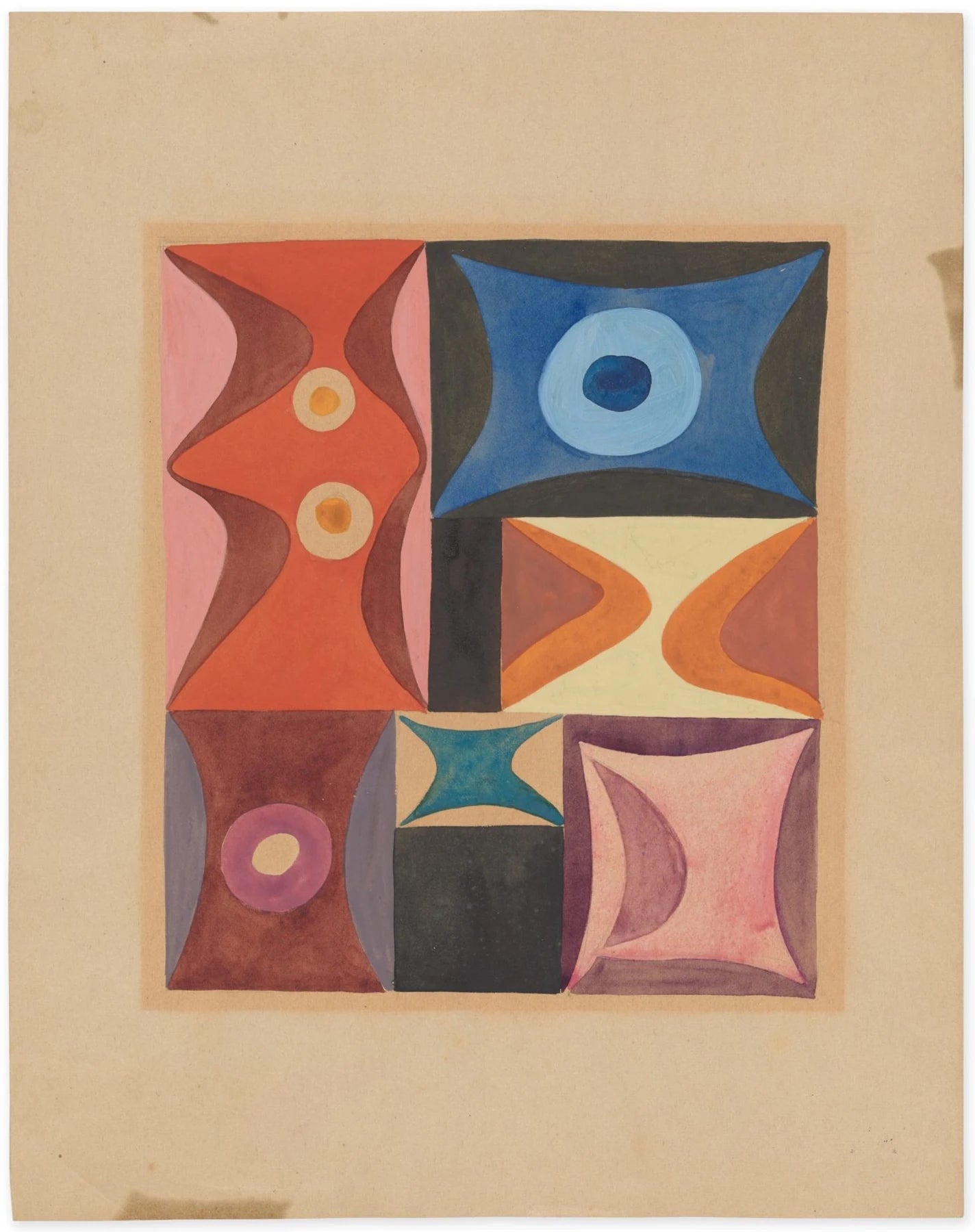 Formes élémentaires en composition verticale-horizontale (1917, version 2), peinture de Sophie Taeuber-Arp