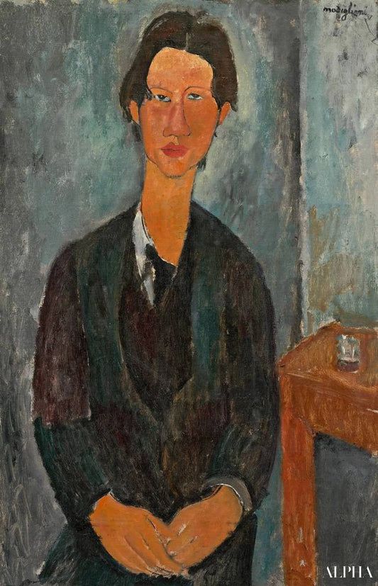 Soutine assis à une table - Amedeo Modigliani - Reproductions de tableaux et peintures haut de gamme