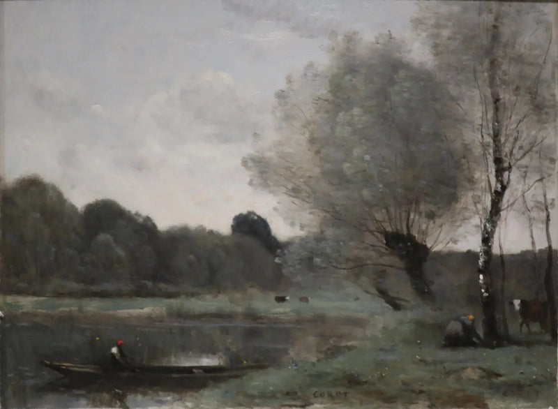 Ville-d'Avray'den Hatıra. Gölet kenarında söğütler ve huş ağacı - Jean-Baptiste Camille Corot
