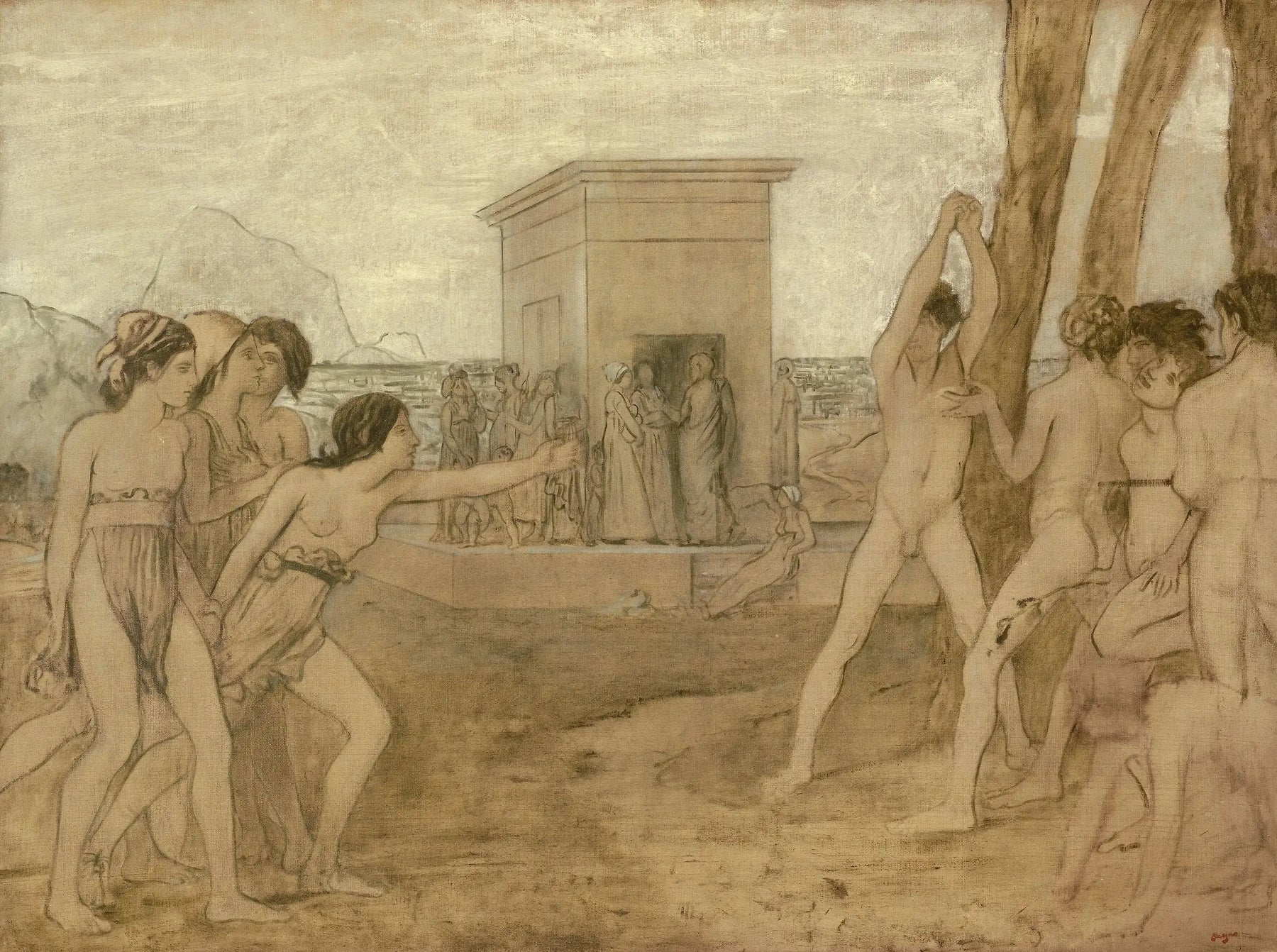 Jeunes filles spartiates défiant les garçons vers 1860 par Degas – reproduction peinture à l’huile sur toile