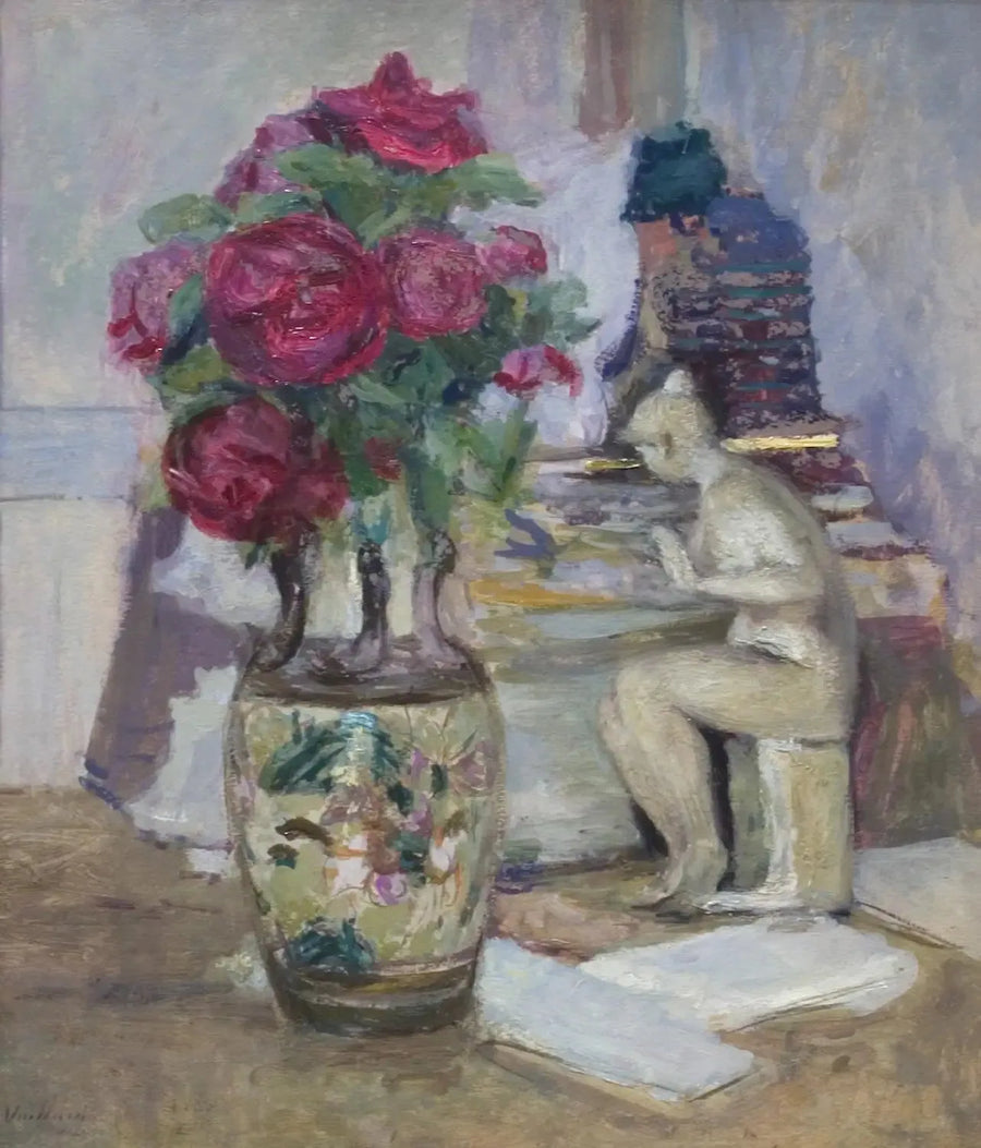 Maillol heykeli ve kırmızı güller - Édouard Vuillard