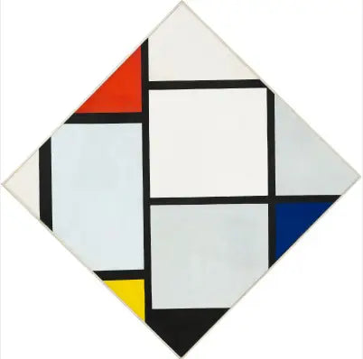 Tablo No IV; Kırmızı, gri, mavi, sarı ve siyah ile elmas biçiminde kompozisyon - Piet Mondrian