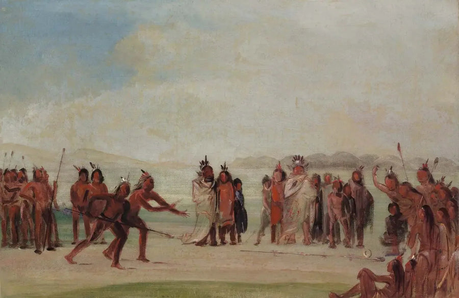 Tchung-kee, halka ve çubukla oynanan bir mandan oyunu - George Catlin