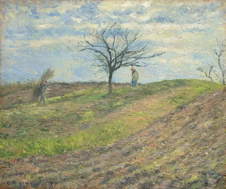 Kışın işlenmiş toprak, bir pedel taşıyan bir adam - Camille Pissarro