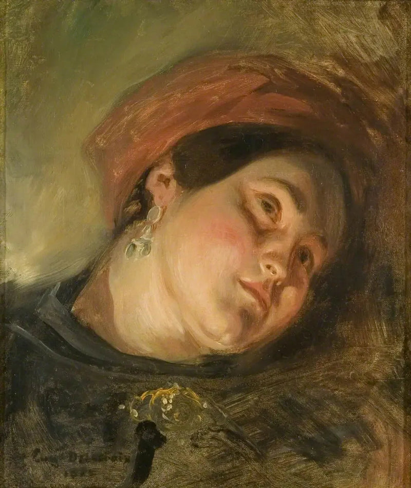 Kırmızı turbanlı kadın başı - Eugène Delacroix