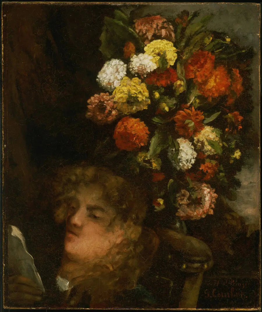 Kadın başı ve çiçekler - Gustave Courbet
