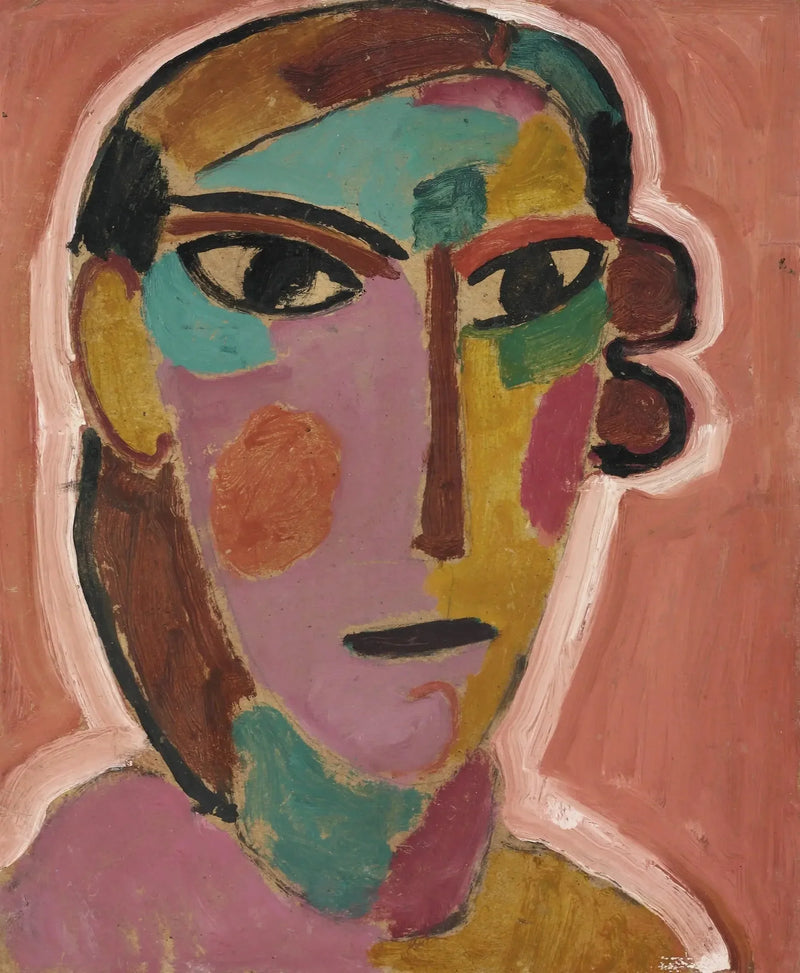 Gizemli kadın başı kırmızı arka plan üzerinde - Alexej von Jawlensky