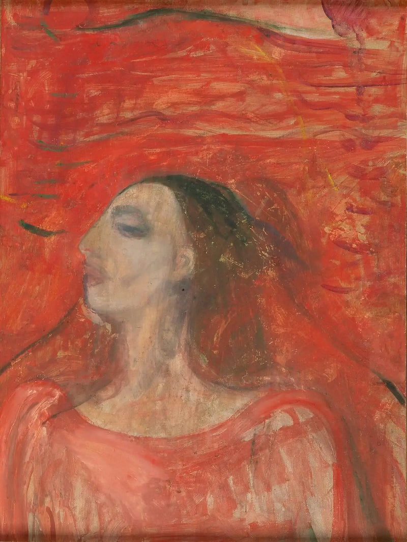 Kırmızı arka planda kadın yüzü - Edvard Munch