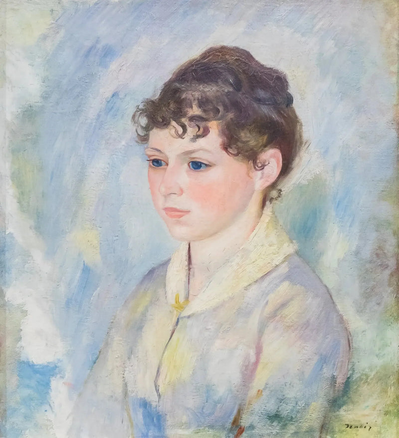 Açık mavi arka planda genç kız başı - Pierre-Auguste Renoir