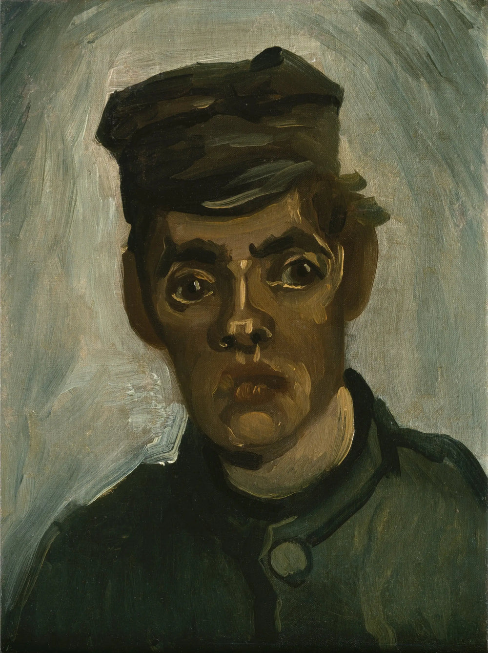 Reproduction du tableau « Tête d'un jeune paysan avec une casquette - Vincent van Gogh » par Alpha Reproduction en peinture à l’huile