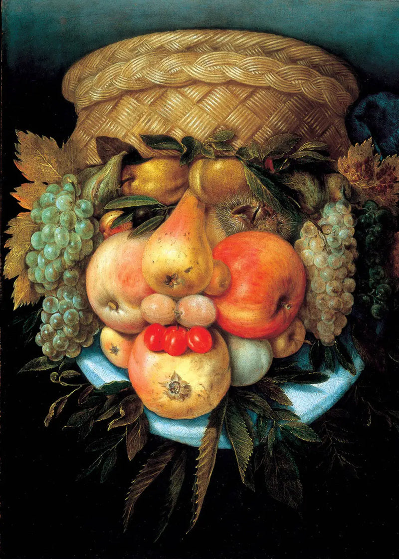 Çift taraflı başlık ve meyve sepeti - Giuseppe Arcimboldo