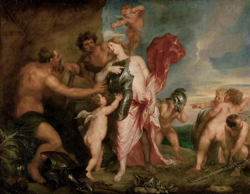 Thétis, Achille için silahları Hephaistos'tan alırken - Antoine van Dyck