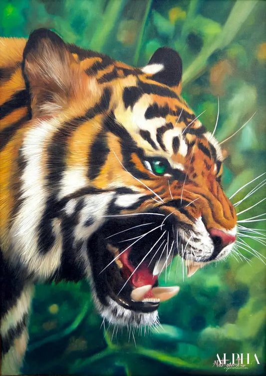 Tiger with Green Eyes - Ketwalin | 50 x 70 cm Reproductions de tableaux à la peinture à l’huile