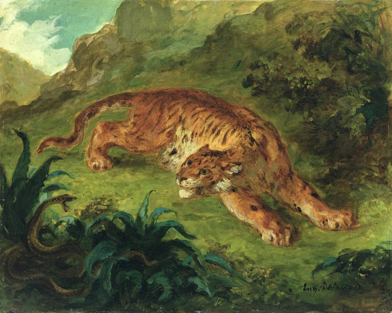 Yılan tarafından korkutulan kaplan - Eugène Delacroix