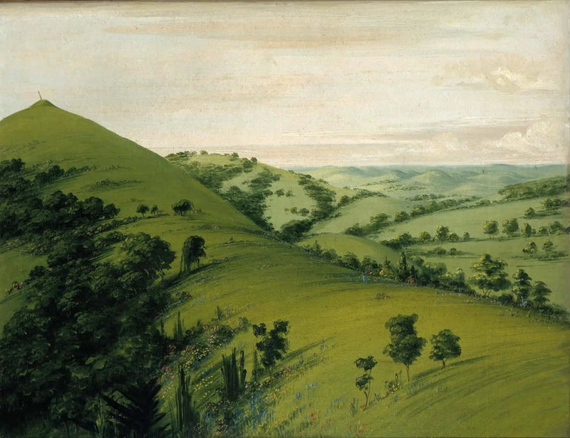 Tombe du Merle, arka görünüm, çiçeklerle süslenmiş çayırlar - George Catlin