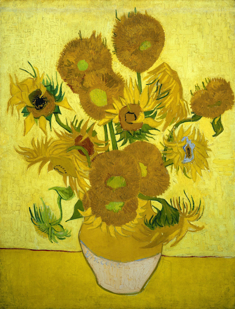 Natürmort: On beş ayçiçeği ile vazo - Vincent van Gogh