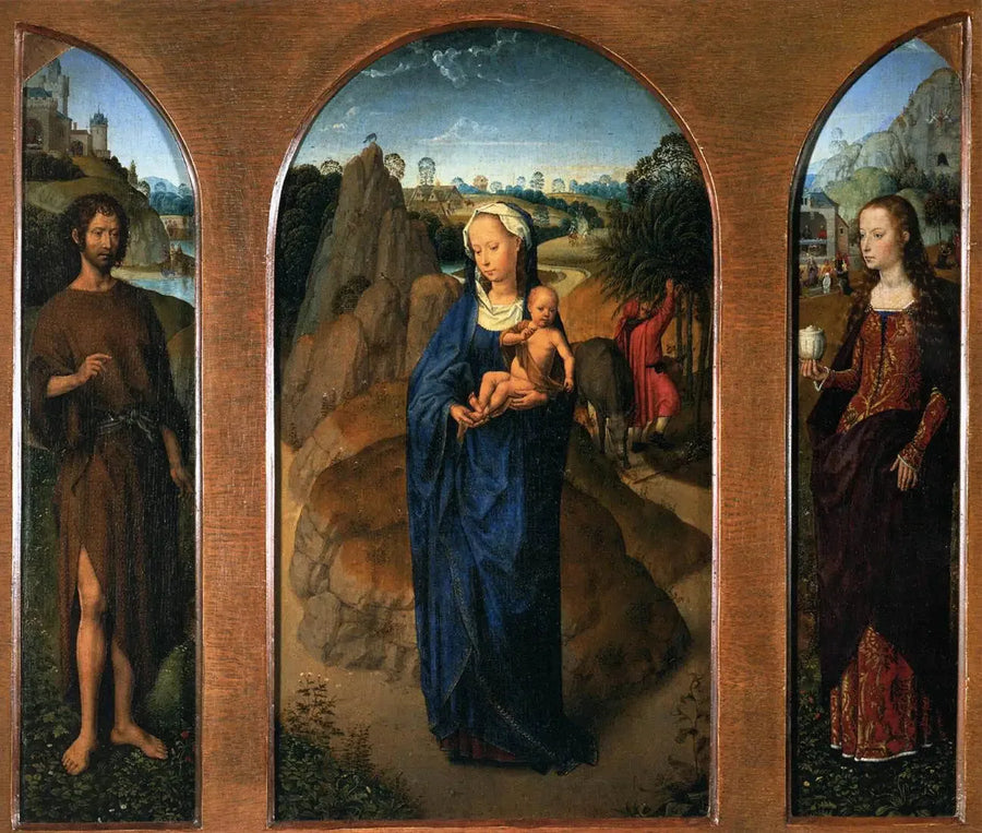 Mısır'a kaçış sırasında dinlenme ile triptik - Hans Memling