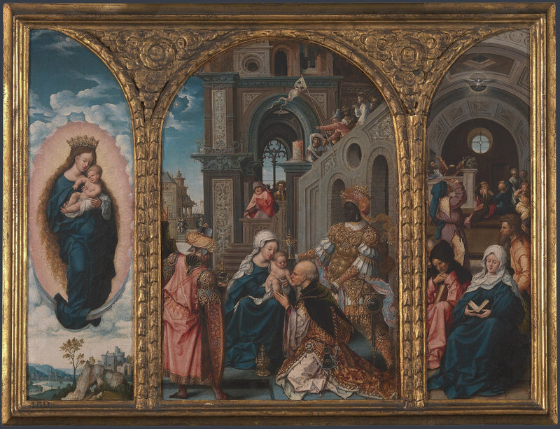 Triptyk. Magaların Tapınışı, İndirilmesi - Jan Gossaert