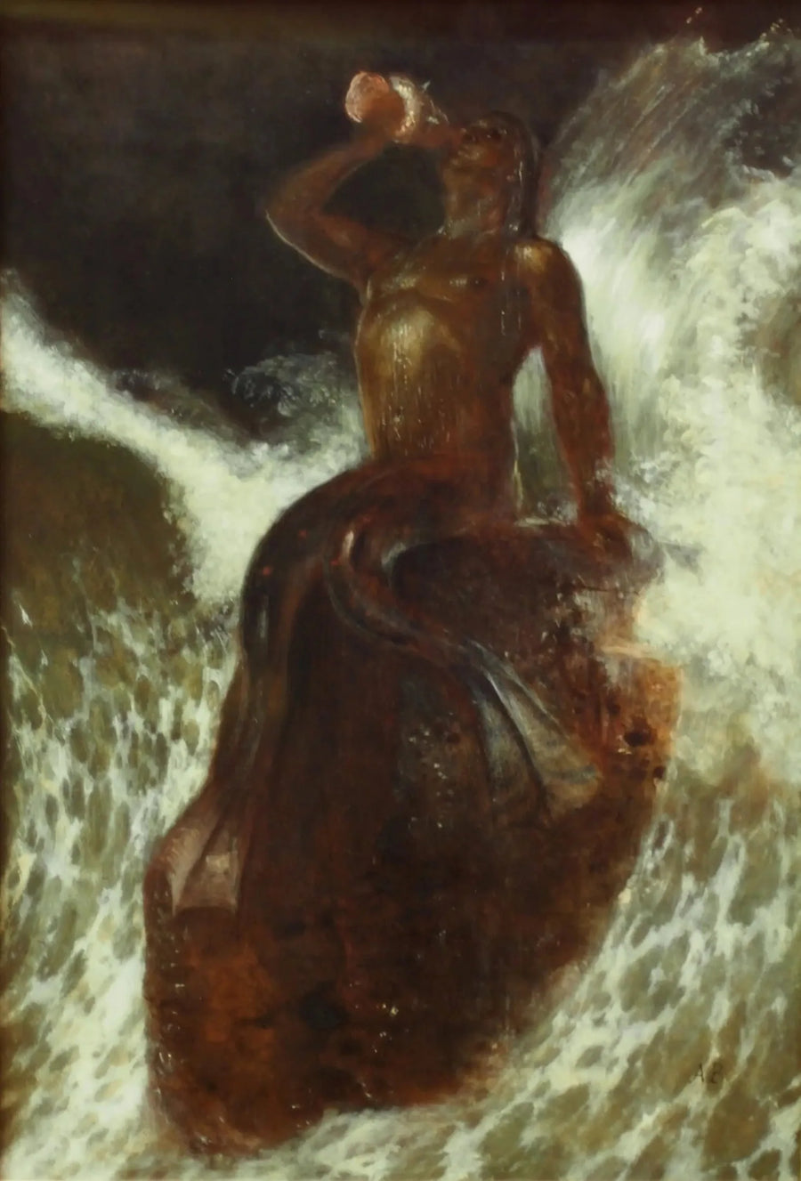 Triton, dalgalar arasında bir deniz kabuğu içinde üflüyor - Arnold Böcklin
