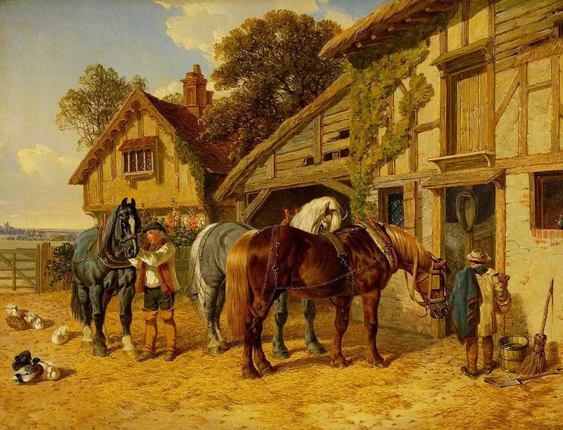 Üç at ve ördekler ahırda - John Frederick Herring, Sr.