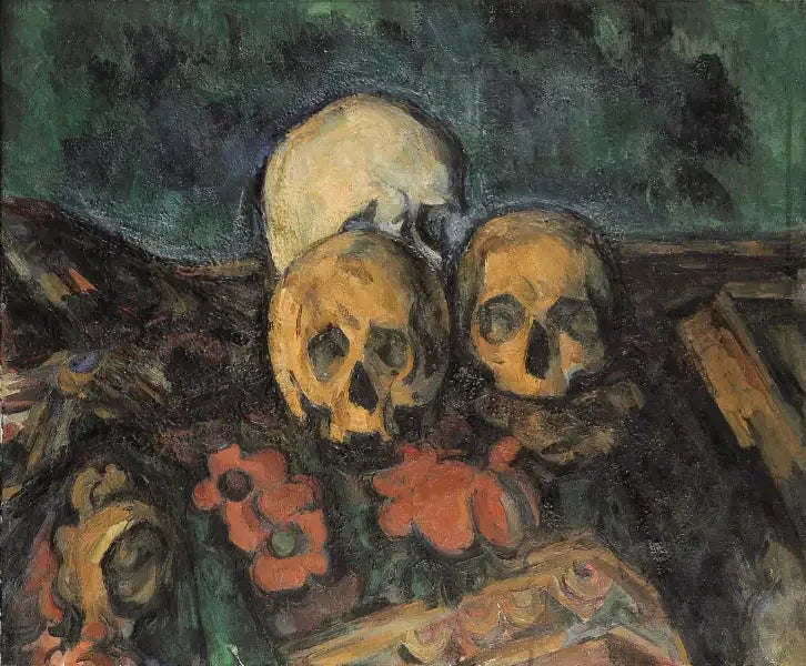 Üç kafatası bir Doğu halısının üzerinde - Paul Cézanne