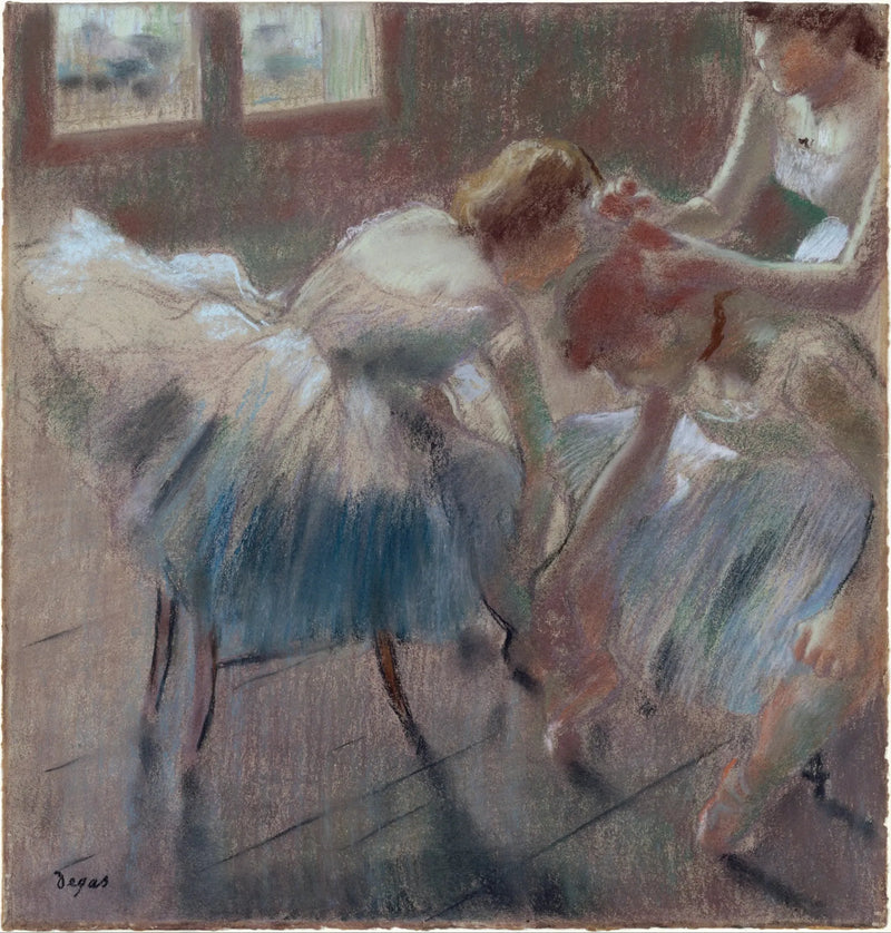 Üç dansçı derse hazırlanıyor - Edgar Degas