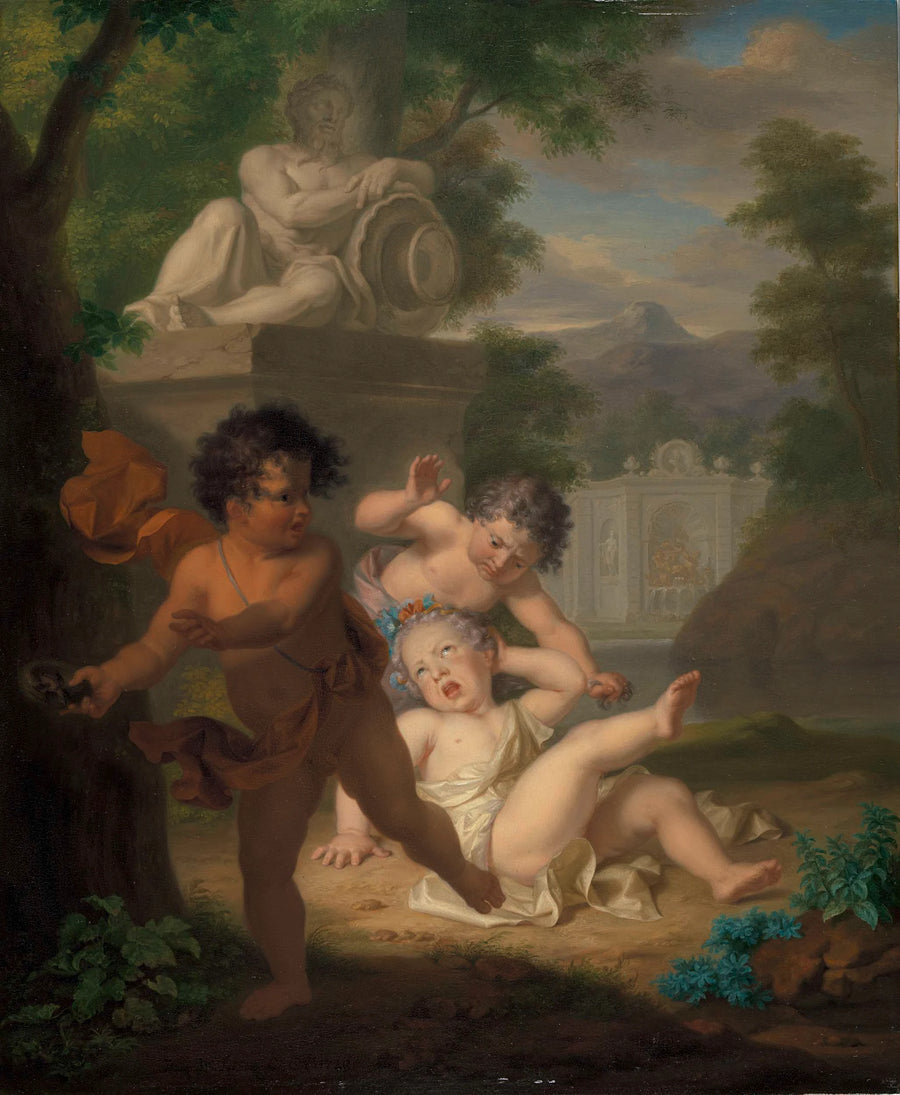 Trois enfants se disputant à propos d'un nid d'oiseau - Isaac Walraven
