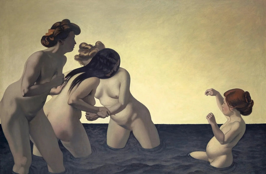 Üç kadın ve küçük bir kızın suda oynaması - Félix Vallotton
