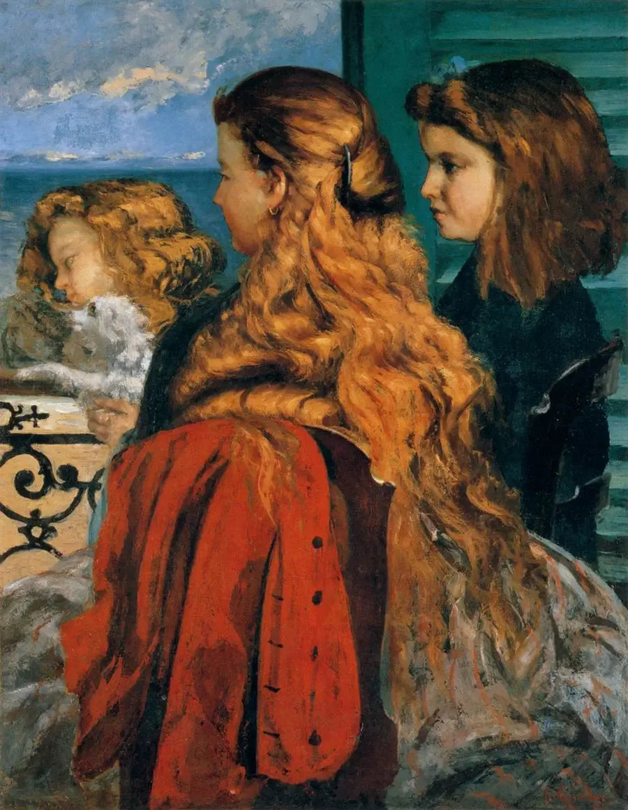 Üç genç İngiliz kadın pencere yakınında - Gustave Courbet