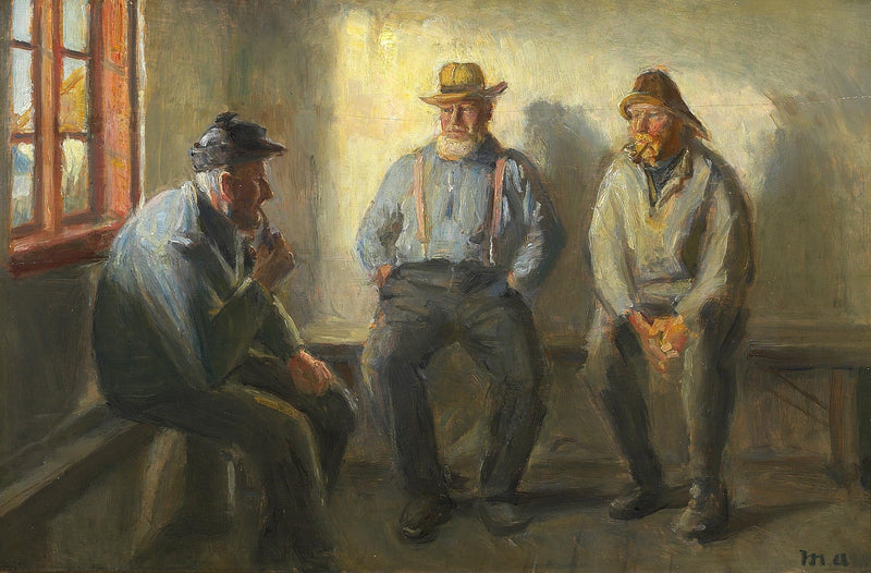 Brøndum mağazasında üç balıkçı - Michael Peter Ancher