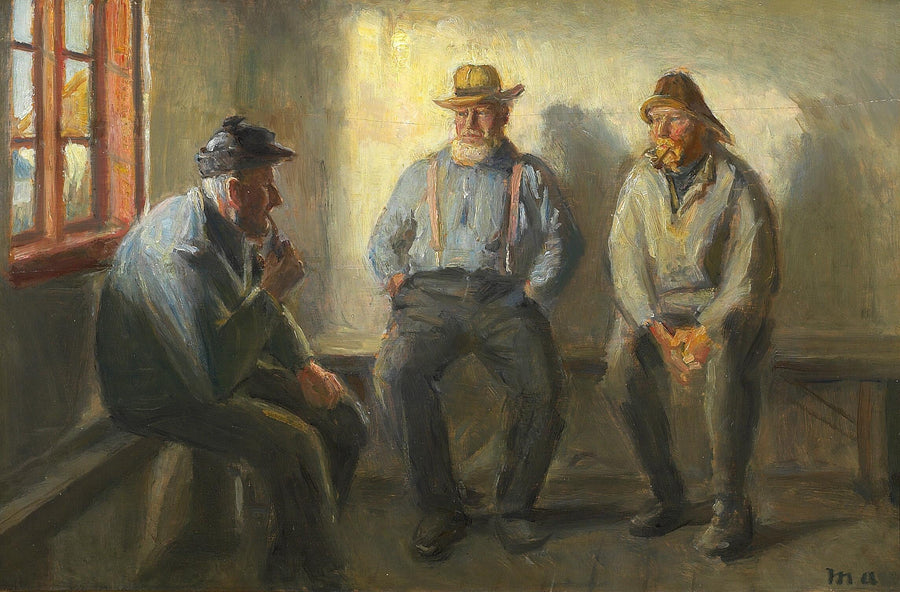 Brøndum mağazasında üç balıkçı - Michael Peter Ancher